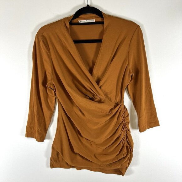 Peruvian‎ Connection Pima Cotton Top, Size M Rust Cyprus Faux Wrap Stretch Knit - Picture 1 of 8